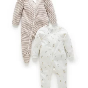 Purebaby 2 Pack Zip Growsuit - Vanilla Wattle Bee - Image 1