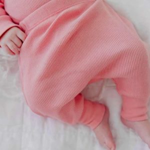 Organic Nights Organic Cotton Rib - Knit Baby Sleep Pants - Pink - Image 1