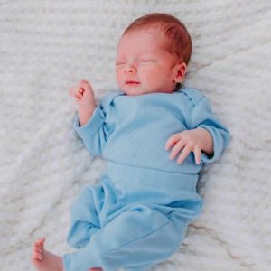 Organic Nights Organic Cotton Rib - Knit Baby Sleep Pants - Blue - Image 1